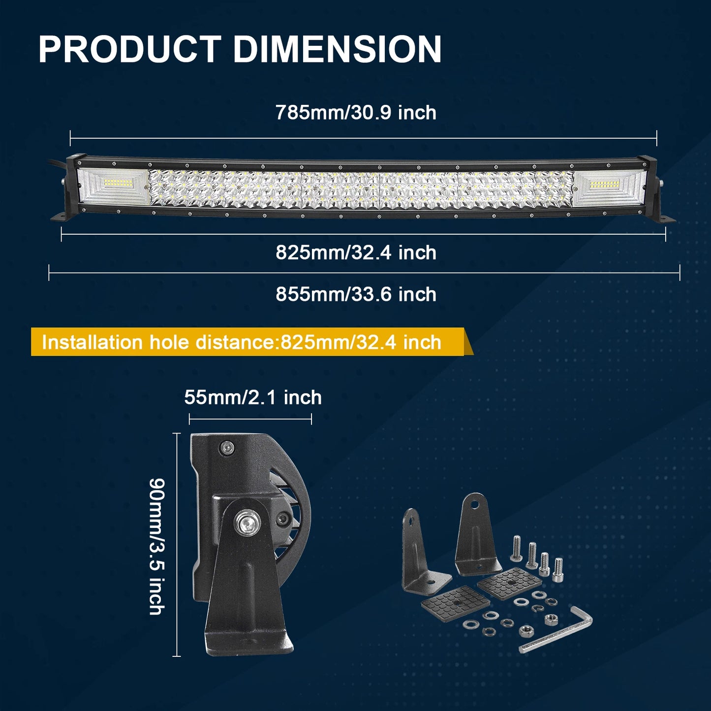 7D 22 - 52in Curved 270W-675W Off Road LED Light Bar with 2x36W Work Light Wire Kit 12V 24V Led Bar for Car Jeep Truck 4x4 Boat